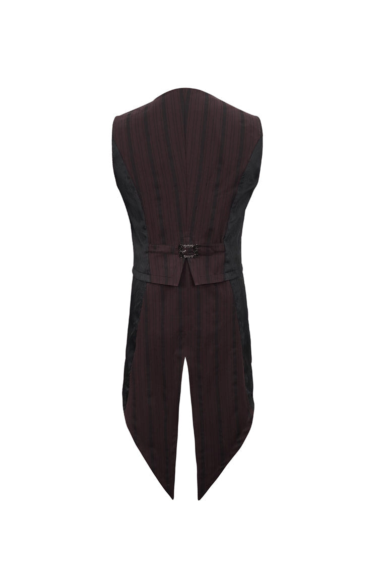 Red Retro Micro-Elastic Thick Stripe Stitching Three-Dimensional Texture Detachable Men's Punk Swallowtail Vest - Product - 8