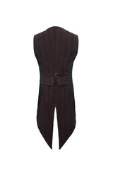 Red Retro Micro-Elastic Thick Stripe Stitching Three-Dimensional Texture Detachable Men's Punk Swallowtail Vest - Product - 8