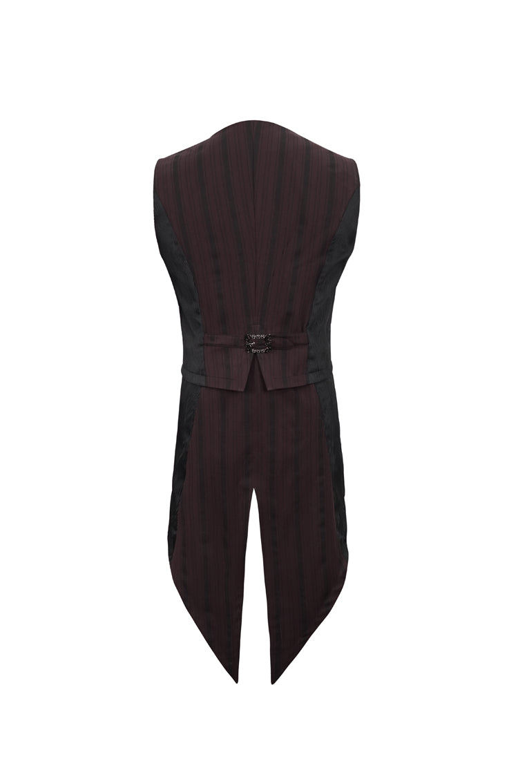 Red Retro Micro-Elastic Thick Stripe Stitching Three-Dimensional Texture Detachable Men's Punk Swallowtail Vest - Product - 8