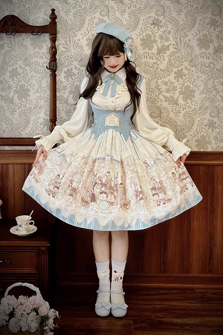 Doll's House Print Ruffle Embroidery Short Version Sweet Lolita Jsk Dress 2 Colors - Product - 8
