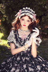 [Daydream Rose] Short Sleeves Floral Jacquard Print Ruffle Embroidery Bowknot Sweet Lolita Dress 3 Colors - Product - 21