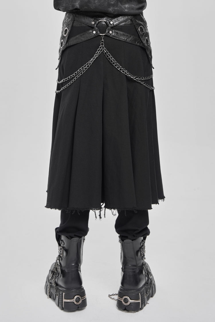 Black Buckle Chain Eyelet Men's Punk Skirt - Product - 4