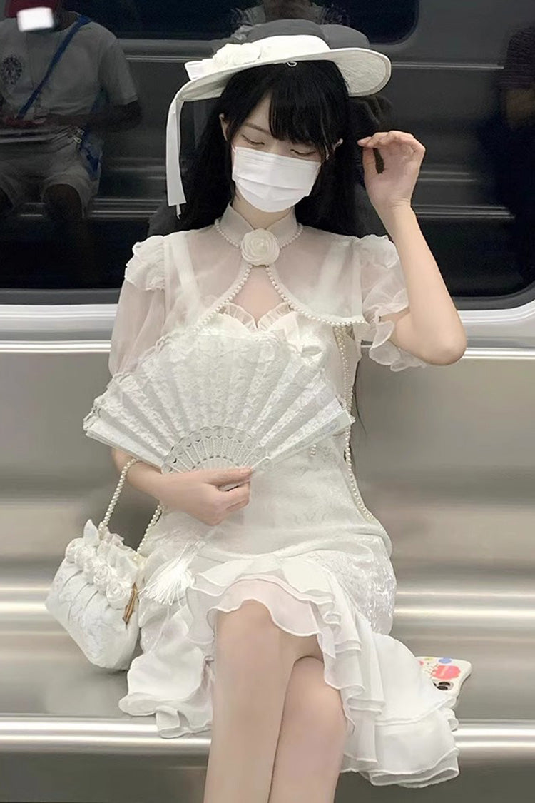 Camellia Rose Ruffle Asymmetric Gothic Chinese Style Elegant Lolita Jsk Dress 3 Colors - Product - 10