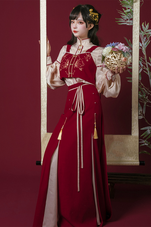 Red Song Han Element Soft And Comfortable High Waisted Sweet Hanfu Dress - Product - 2