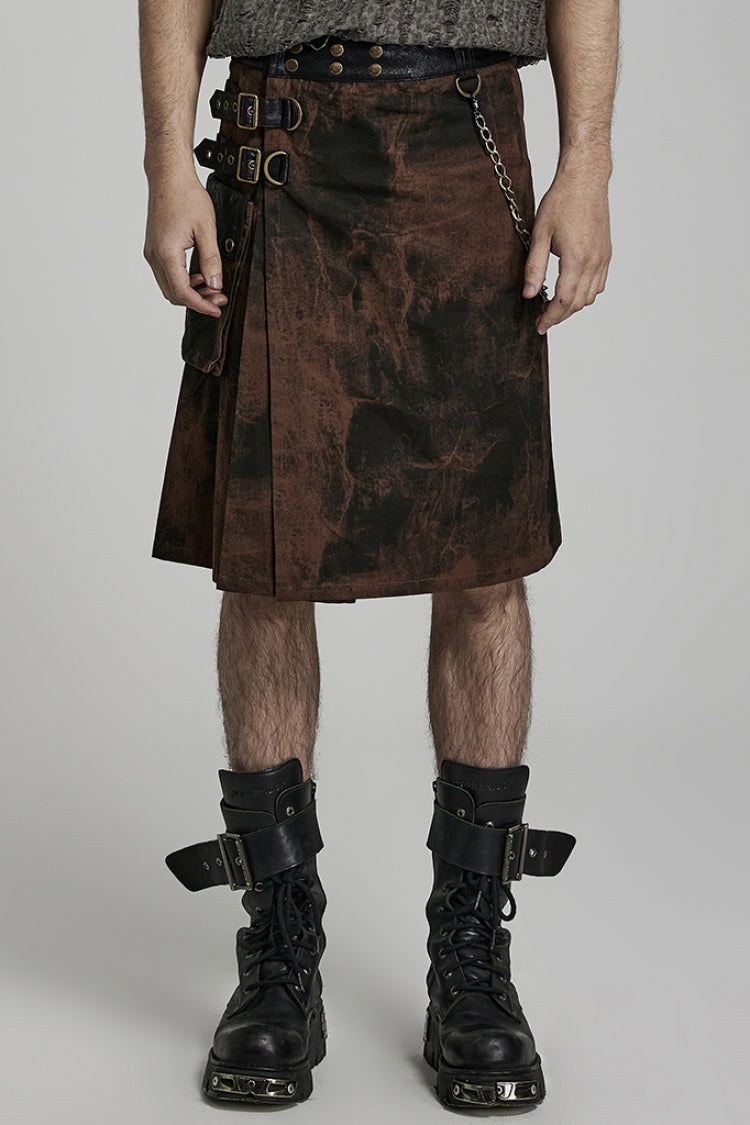 Plaid Print Gradient Stitching Adjustable Waist Men's Steampunk Skirt 2 Colors - Black/Coffee - 9