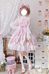 Pink Sleeveless High Waisted Rabbit Print Ruffle Bowknot Sweet Lolita Jsk Dress - Product - 3
