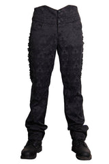Black Side Discoid Flowers Back Waist Lace Up Gothic Jacquard Mens Pants - Product - 8