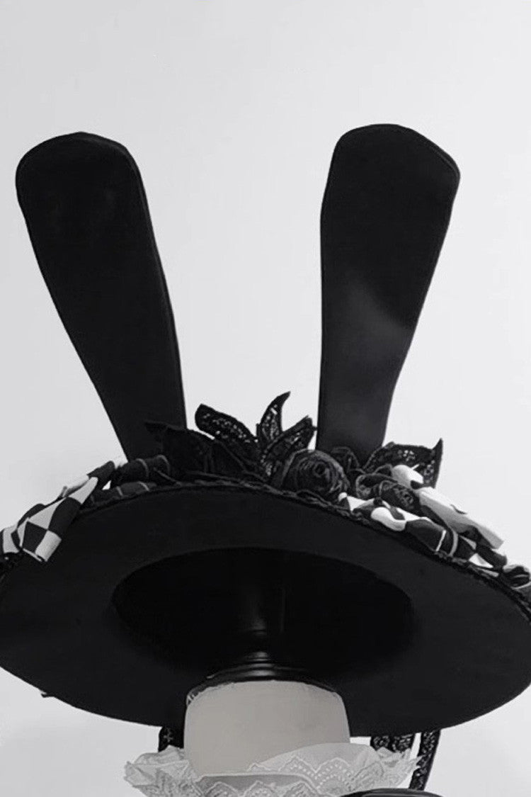 Black Rabbit Theater Jacquard Version Ouji Lolita Rabbit Ear Hat - Black - 1