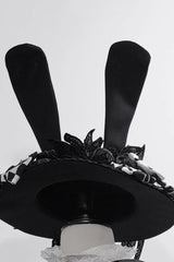 Black Rabbit Theater Jacquard Version Ouji Lolita Rabbit Ear Hat - Black - 1