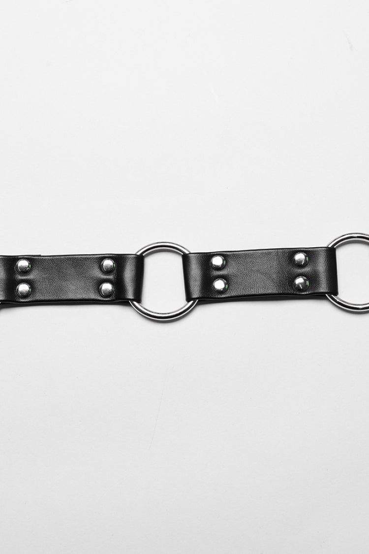 Black Buckle Ring Faux Leather Women's Steampunk Adjustable Choker Harness - Product - 4