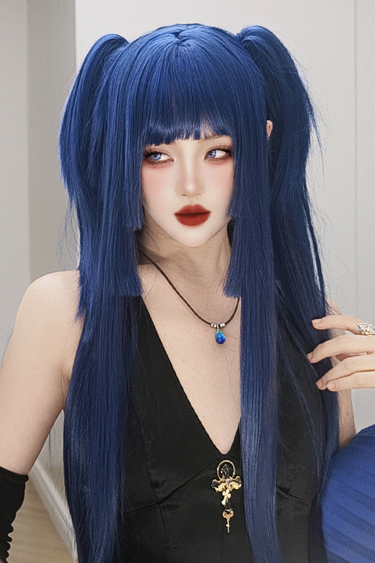 Klein-Blue Layered Hime-Cut Vintage Elegant Princess Lolita Wig - Product - 5