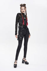 Black Print Buckle Straps Women's Punk Pants with Leg Bag - Product - 10