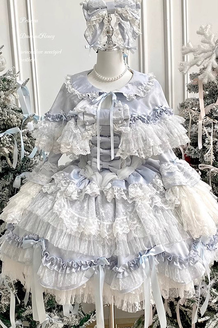 [Girl Doll] Multi-Layered Ruffle Bowknot Lace Sweet Princess Lolita Jsk Dress - Blue - 1