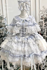 [Girl Doll] Multi-Layered Ruffle Bowknot Lace Sweet Princess Lolita Jsk Dress - Blue - 1