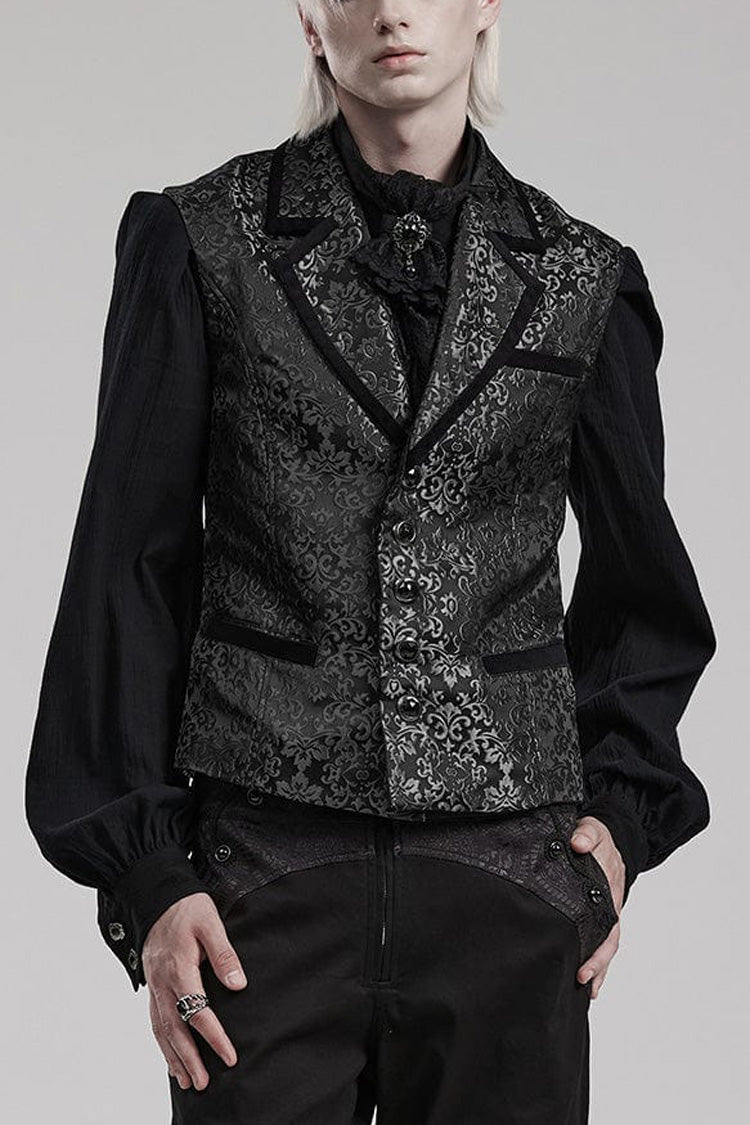 Men's V Collar Sleeveless Print Luxury Gem Four Button Stitching Gothic Vest 2 Colors - Black - 1