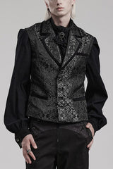 Men's V Collar Sleeveless Print Luxury Gem Four Button Stitching Gothic Vest 2 Colors - Black - 1
