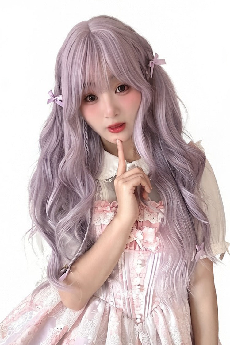 Taro Purple Straight Bangs Sweet Lolita Long Wavy Wig - Product - 5