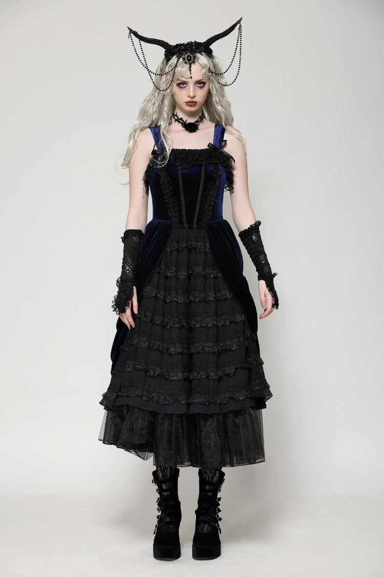Black/Blue Sleeveless Multi-Layered Ruffled Lace Women's Lolita Gothic Slip Dress Wedding Dress - Product - 5