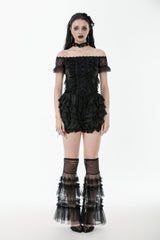 Black Women's Lolita Gothic Embroidered Flower Multilayered Lace Trim Lantern Shorts - Product - 5