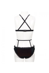 Black Red Velvet Chest Lace Up Gothic Swimsuit Suit - Product - 9