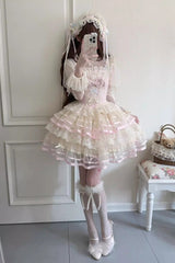 Pink [Butterfly Heart Ballet] Triple-Layered Ruffle Bowknot Lace Sweet Ballet Lolita Jsk Dress - Product - 2