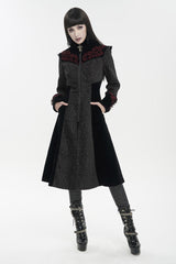 Black Jacquard Studded Mushroom Buckle Metal Cross Embroidered Women's Gothic Coat - Product - 2