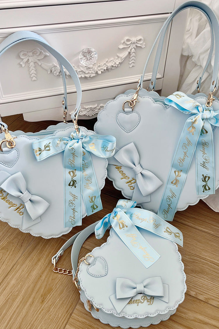 Sweet [Heart] Embroidery Bowknot Zipper Lolita Handbag 5 Colors - Blue - 2