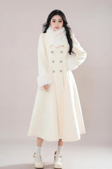 Beige Double-breasted Long Sleeves Removable Fur Collar Sweet Elegant Princess Lolita Coat - Beige - 1