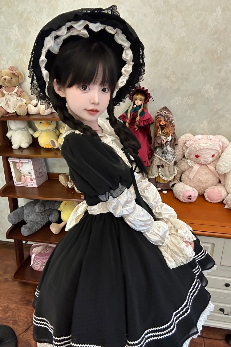 Black Doll Collar Short Sleeves Lace Daily Sweet Elegant Princess Lolita Dress - Product - 5