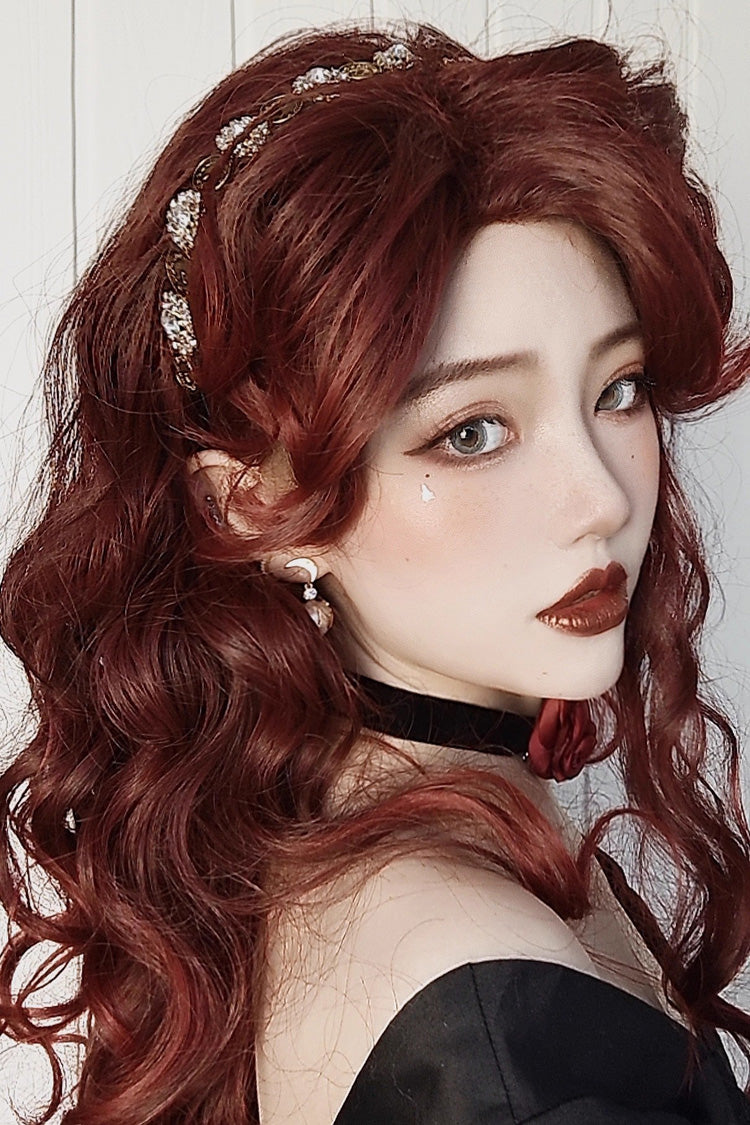 Dark Red [Villain Miss] Sweet Lolita Curly Wig - Red - 1