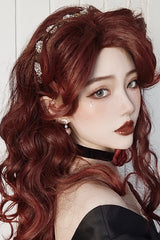 Dark Red [Villain Miss] Sweet Lolita Curly Wig - Red - 1