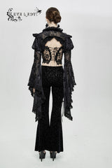 Black Transparent Lace Trim Big Trumpet Sleeve 3D Flower Rabbit Fur Lace Women's Gothic Shawl - Product - 4