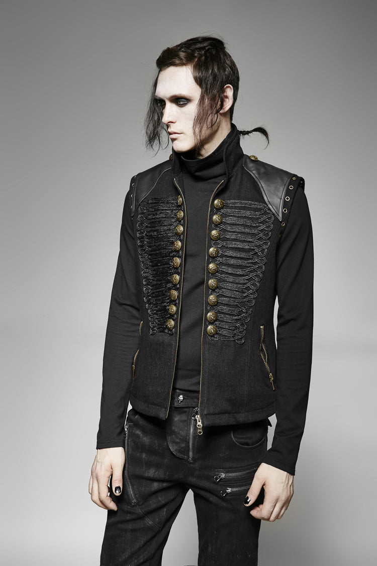 Black Sleeveless Double Breasted Retro Metal Button Decoration Mens Steampunk Vest - Product - 2