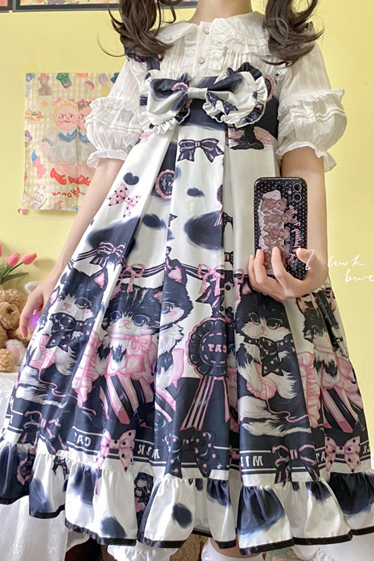 Multi-Color Cow Cat Print Ruffle Bowknot Sweet Lolita Jsk Dress - Product - 4
