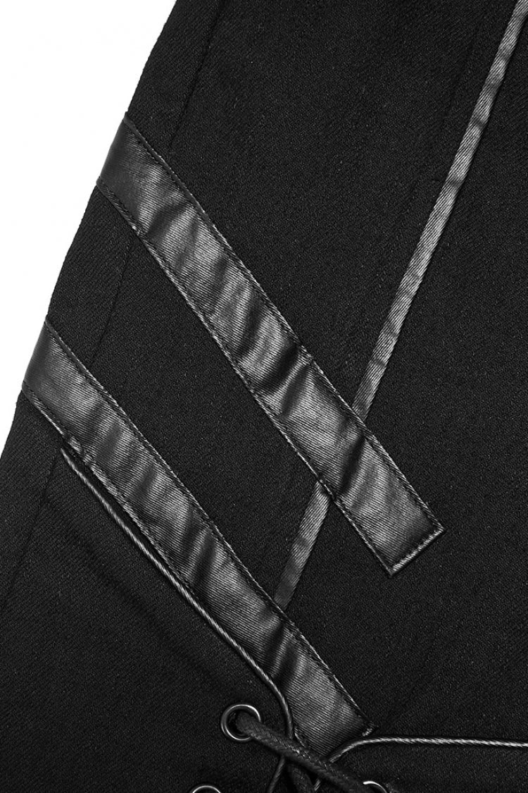 Black Faux Leather Stitching Lace-Up Slim Skinny Women's Punk Jeans Pants - Product - 8