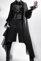 Black [Eternal City] Long Sleeves Lace Gothic Prince Medieval Ouji Lolita Blouse Knee-Length Shorts Set - Product - 11