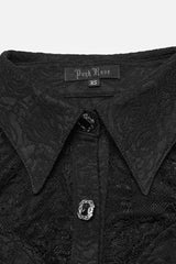 Black Lapel Collar Puff Sleeves Ruffle Stitching Lace Women's Gothic Blouse - Product - 8