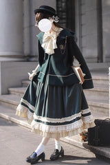 Green [Artemis SP] Ruffle Bowknot Lace College Style Elegant Lolita Jumper Dress - Product - 12