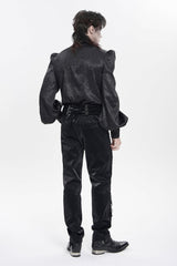 Black Printed Embroidered Spliced Lace-Up Men's Gothic Pants - Product - 2