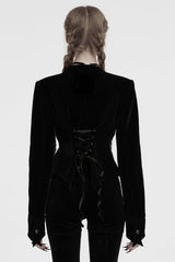 Black V Collar Long Sleeves Floral Embroidery Lace-Up Women's Gothic Jacket - Product - 3