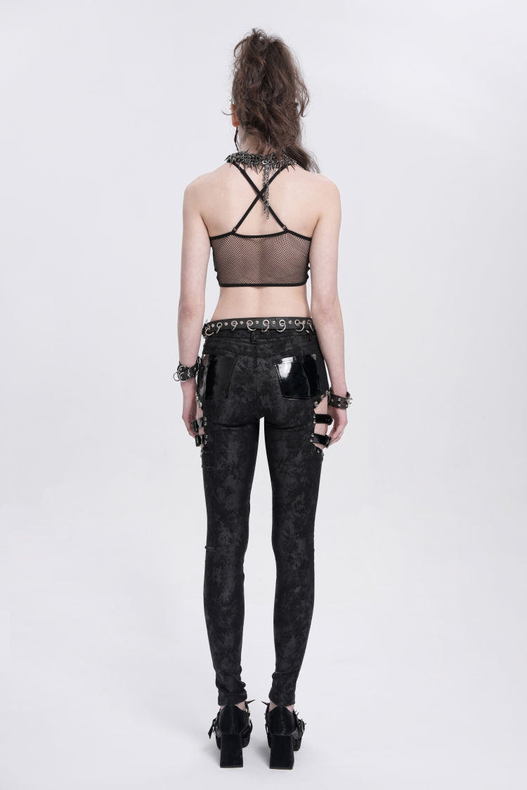 Black Sleeveless Stitching Irregular Mesh Women's Punk Tank Top - Product - 11