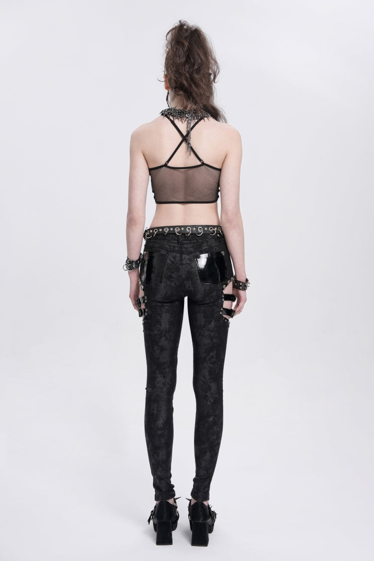 Black Sleeveless Stitching Irregular Mesh Women's Punk Tank Top - Product - 11