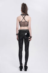 Black Sleeveless Stitching Irregular Mesh Women's Punk Tank Top - Product - 11
