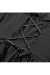 Black Moon Charm Off Shoulder Long Puff Bishop Sleeves Layered Ruffled Hem Women's Gothic Slip Dress - Product - 18