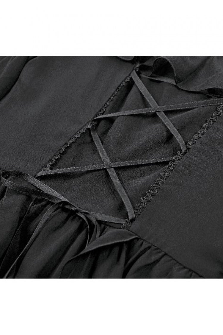 Black Moon Charm Off Shoulder Long Puff Bishop Sleeves Layered Ruffled Hem Women's Gothic Slip Dress - Product - 18