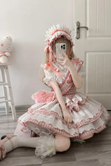 Pink [Star Grant Angel] Triple-Layered Print Ruffle Sweet Lolita Dress - Product - 4