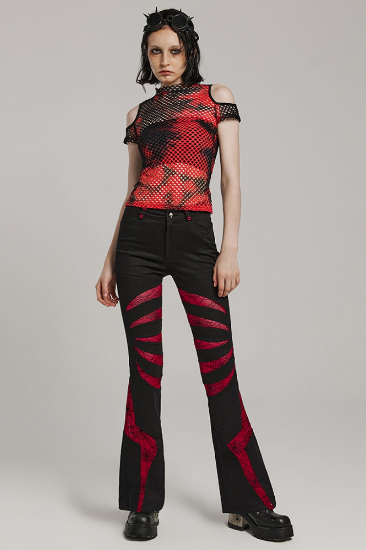 Spiderweb Claw Print Mesh Women's Gothic Flared Pants 2 Colors - Product - 12
