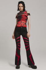 Spiderweb Claw Print Mesh Women's Gothic Flared Pants 2 Colors - Product - 12