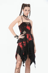 Black/Red Sleeveless Irregular Mesh Tie Dye Women's Punk Slip Dress - Product - 5