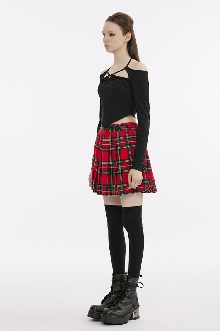 Black Long Sleeves Heart-Shaped Hollow Halter Neck Women's Gothic T-Shirt - Product - 4